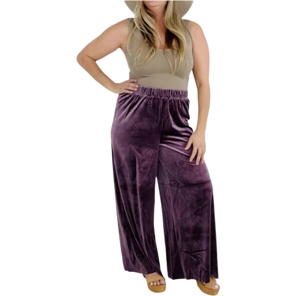 Purple Velvet Pants Wide Leg Zenana Medium Romantic Whimsgoth